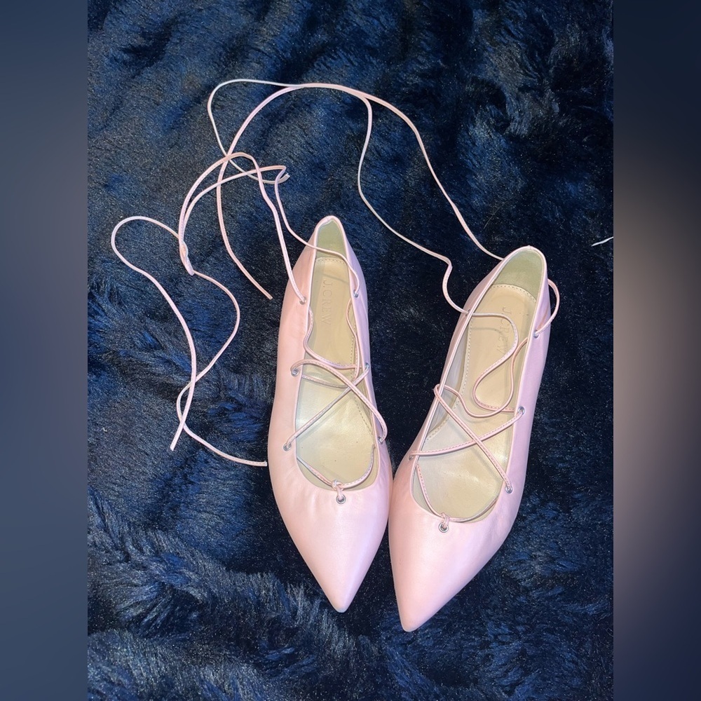 J.Crew Lace Up Pointed Toe BalletCore Flats 7.5 - Picture 2 of 8